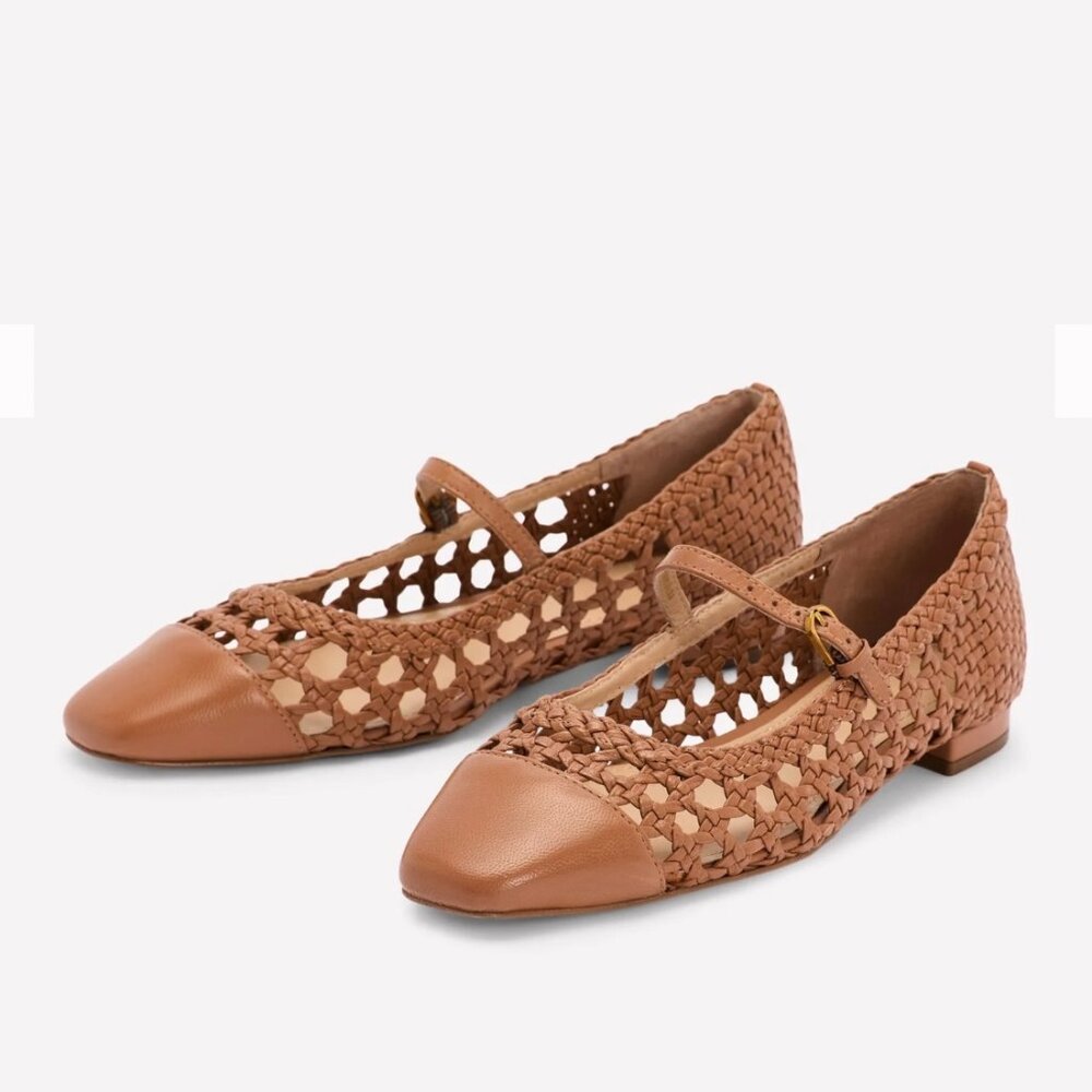 Boden Penelope Mary Jane Flat Tan Weave  Size EU 41 US 9.5 NEW